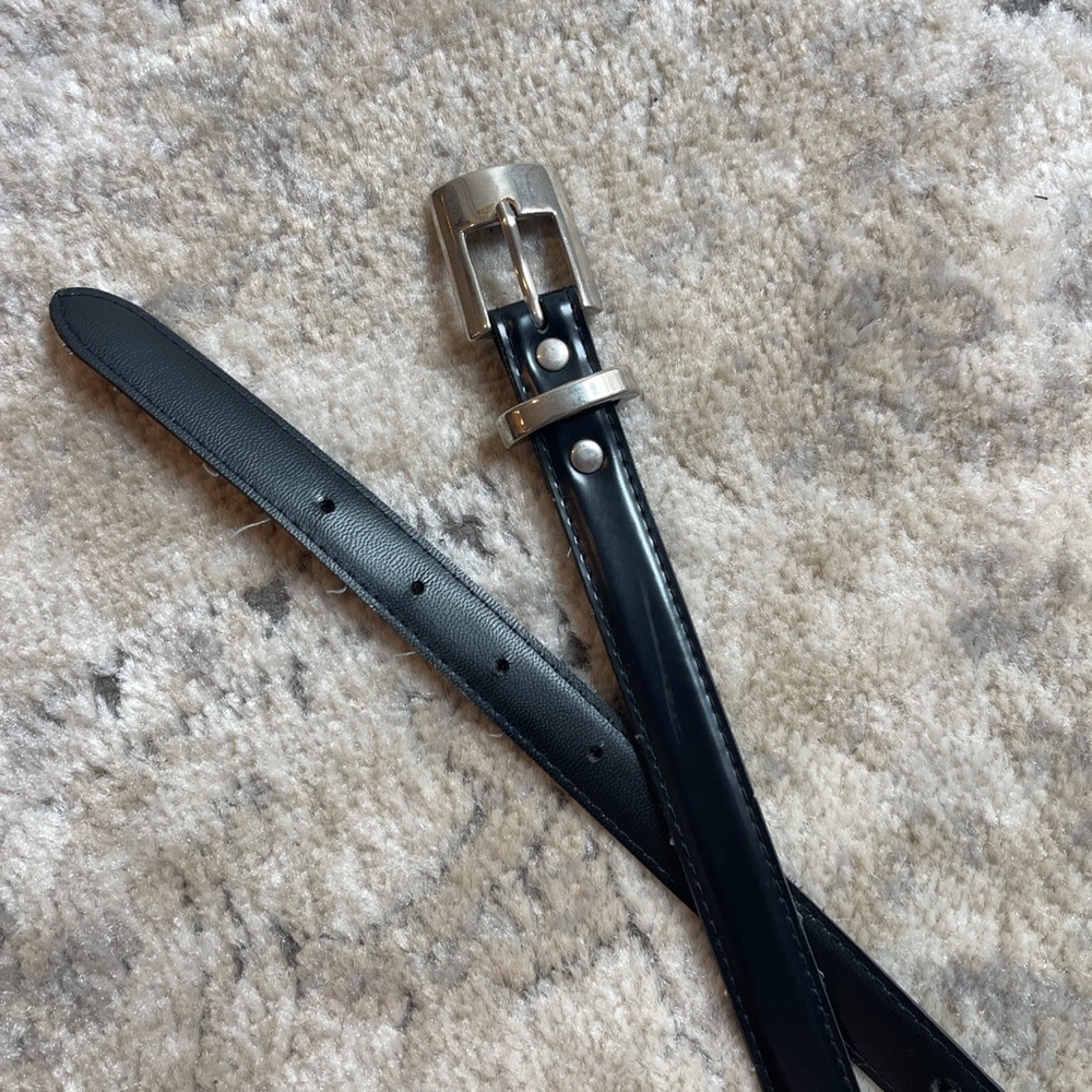 SOLD / NOT FOR SALE Black faux leather belt with silver buckle